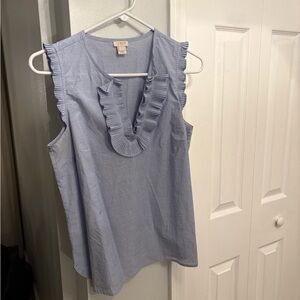 LOFT Sky Blue Ruffle Trim Blouse